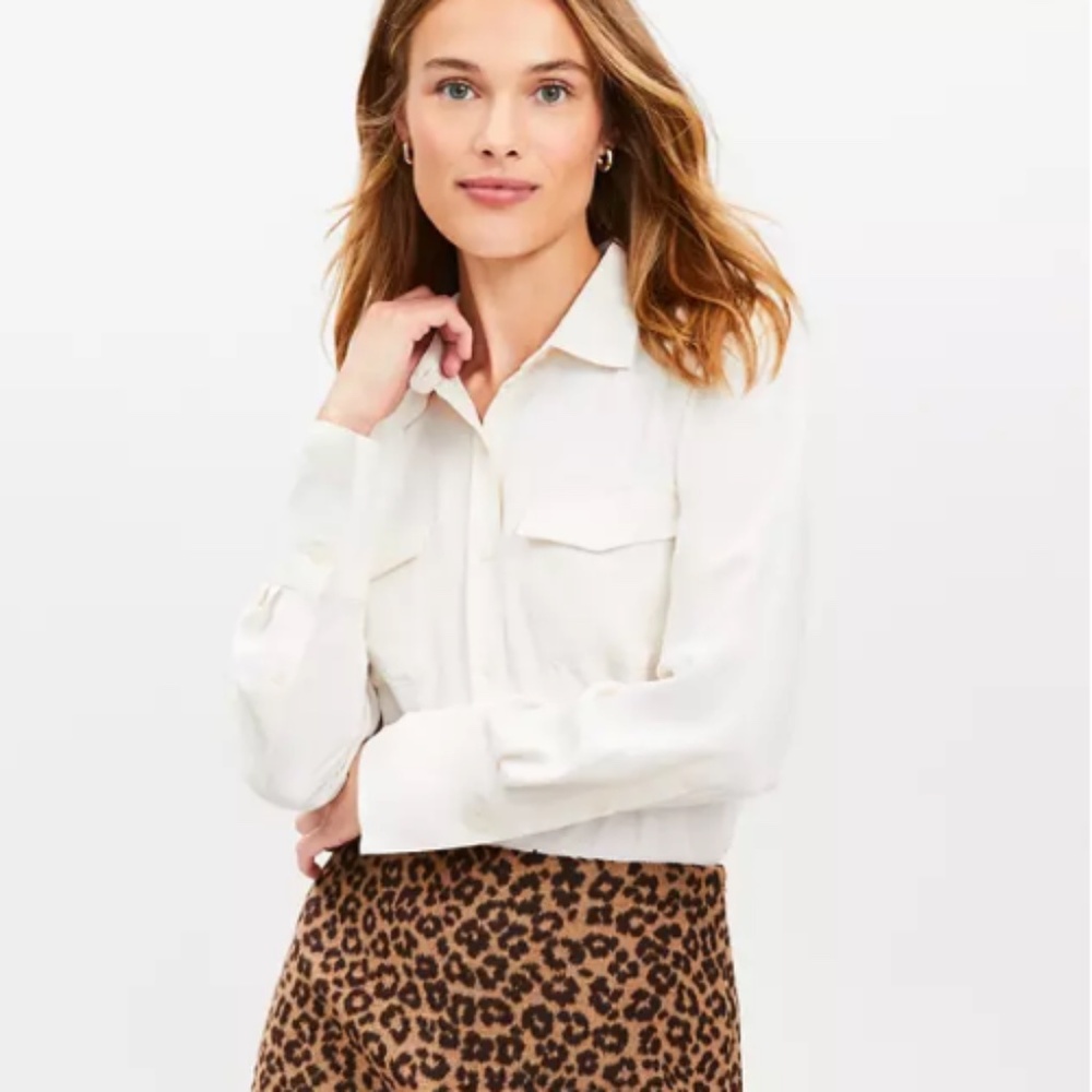 LOFT Whisper White Utility Blouse Size Small